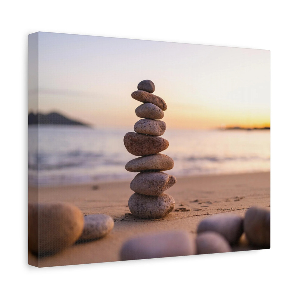 Pebbles Stack Over Blue Sea Nature Wilderness Photography Canvas Wall Art for